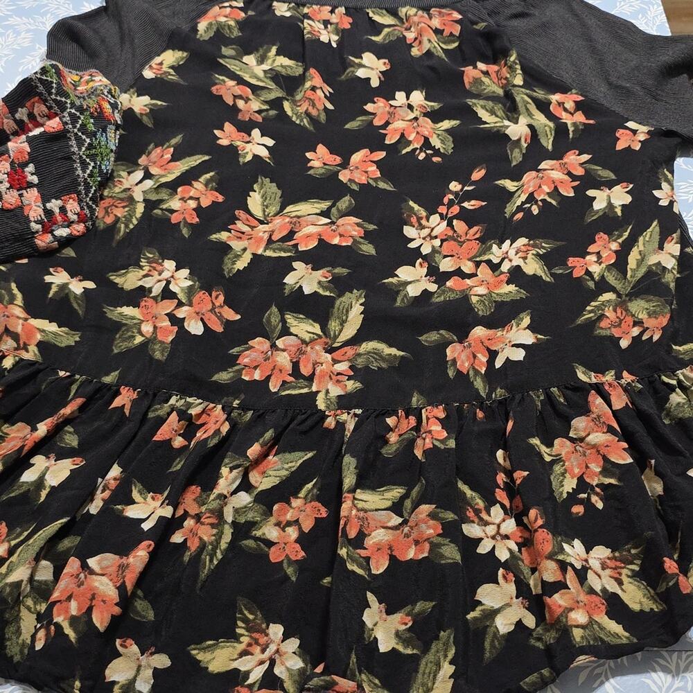 John Mark Sz M BOHO Grunge Goth Embroidered Tassels Black Dark Moody Floral Top - Picture 6 of 12